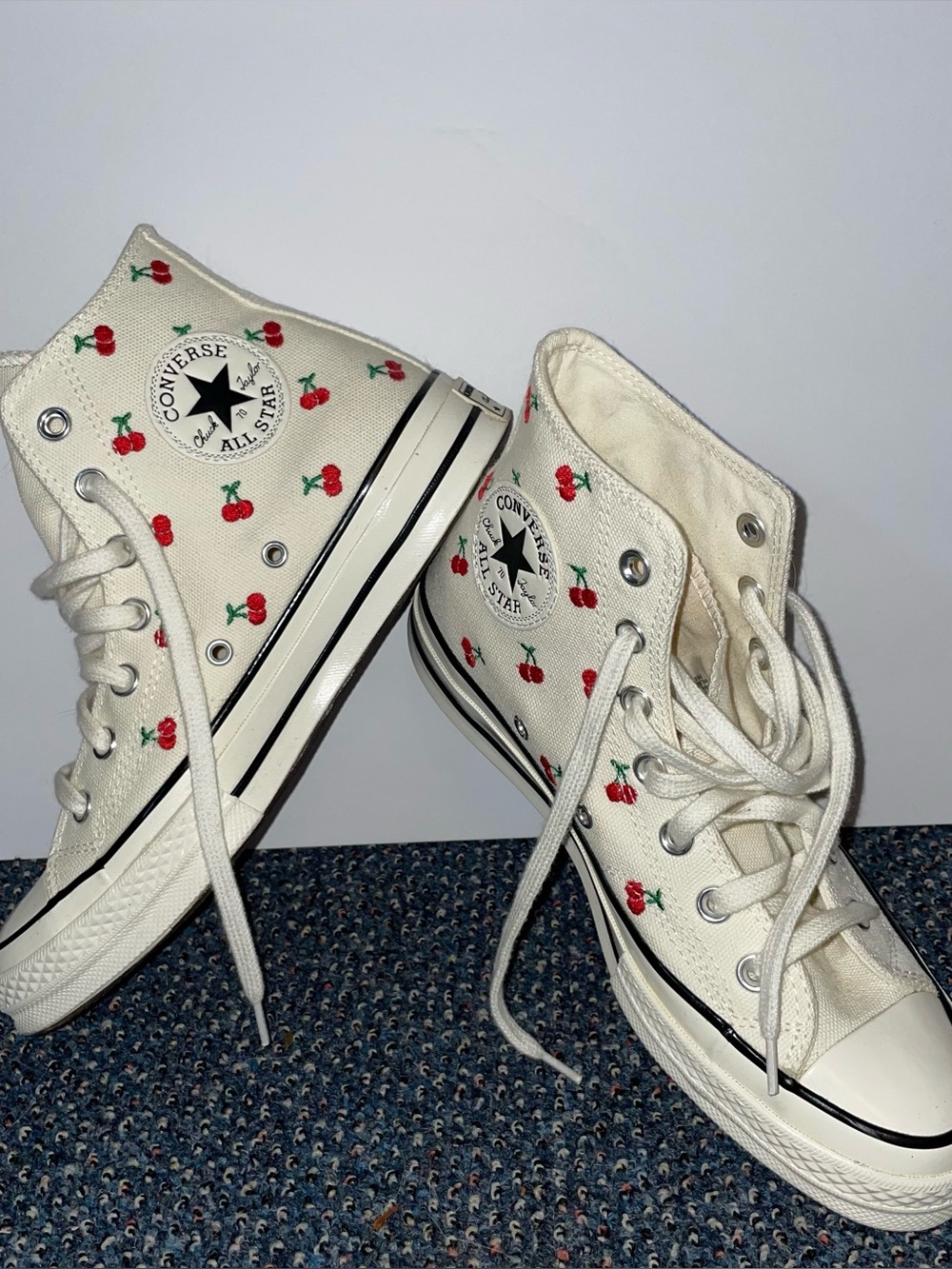Converse High Top Sneakers in Egret with Red Cherry Print